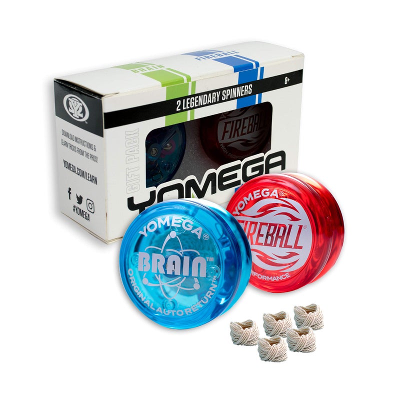 Yomega 2 Legendary Spinners The Original Yoyo with A Brain and Fireball Transaxle Yo-Yo for All Level String Trick Play + 5 Extra Strings (Fireball Red-Brain Blue) - Image 1